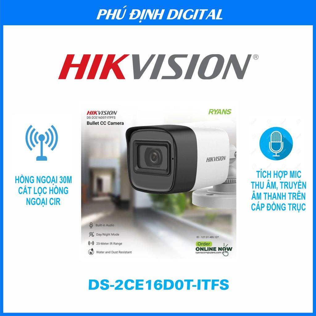 ( CHÍNH HÃNG) Camera Hikvision thân HDTVI 2MP kèm mic thu âm mã DS-2CE16D0T-ITFS - Hàng Chính Hãng