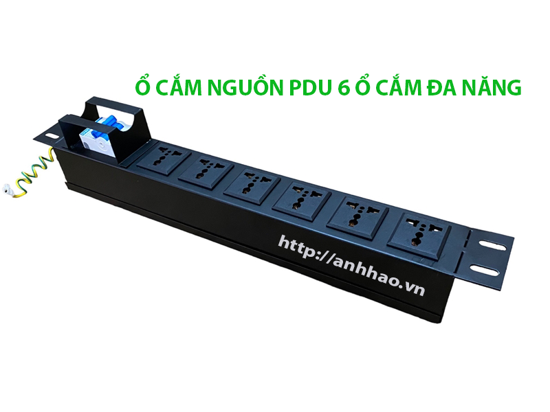 Ổ cắm nguồn, thanh nguồn PDU 6 ổ cắm 3 chấu đa năng dùng lắp ngang cho tủ rack