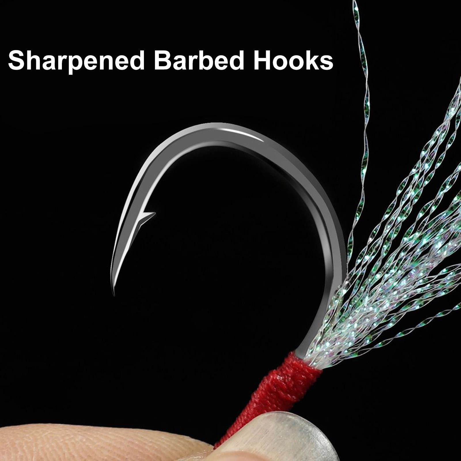 10 móc câu cá với đầu móc bằng thép gai được mài sắc nét ,Lông màu sáng thu hút cá cắn câu
