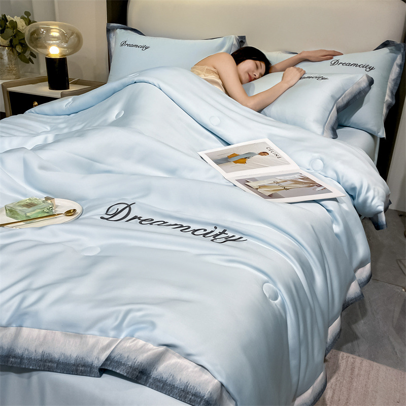 Bộ Chăn Ga Gối Mùa Hè Dream City Bo Viền Chăn Ga Drap Gối Trải Phủ Giường Cao Cấp Herena