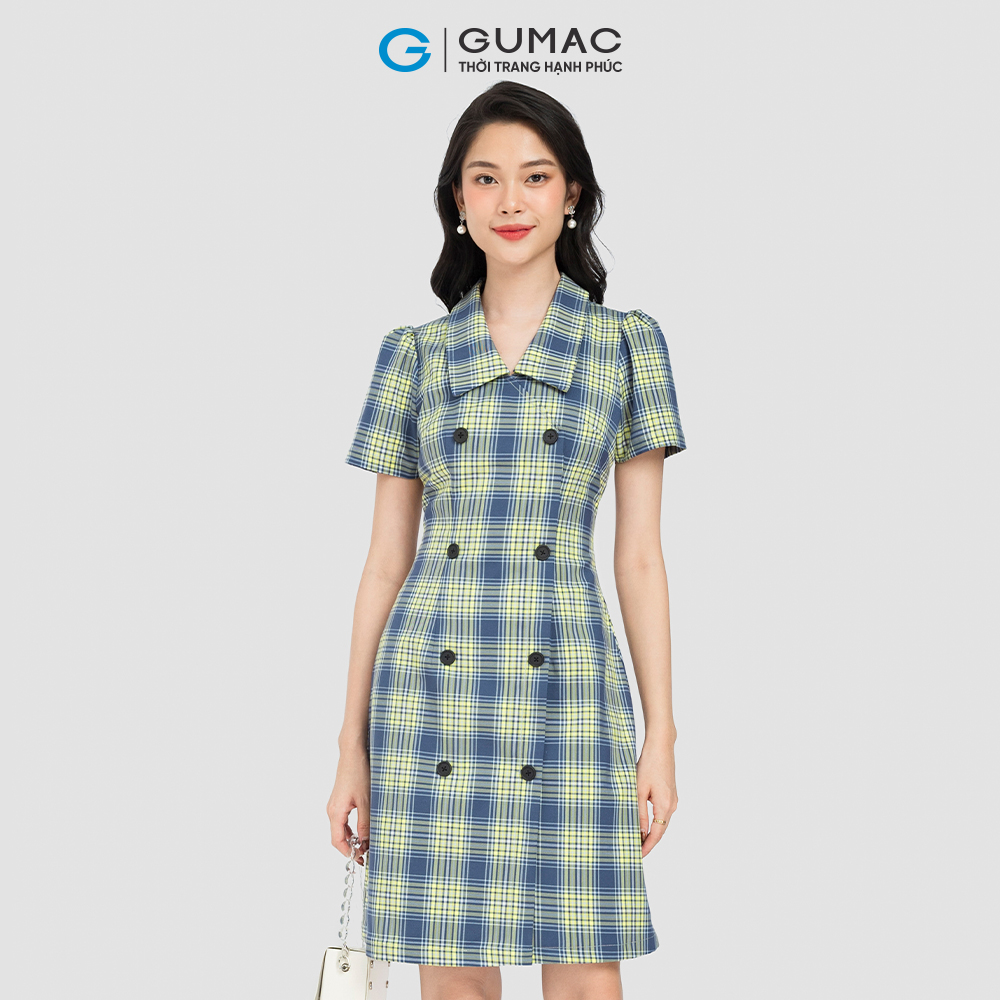 Đầm giả vest GUMAC DC08112 form A ôm nhẹ màu xanh