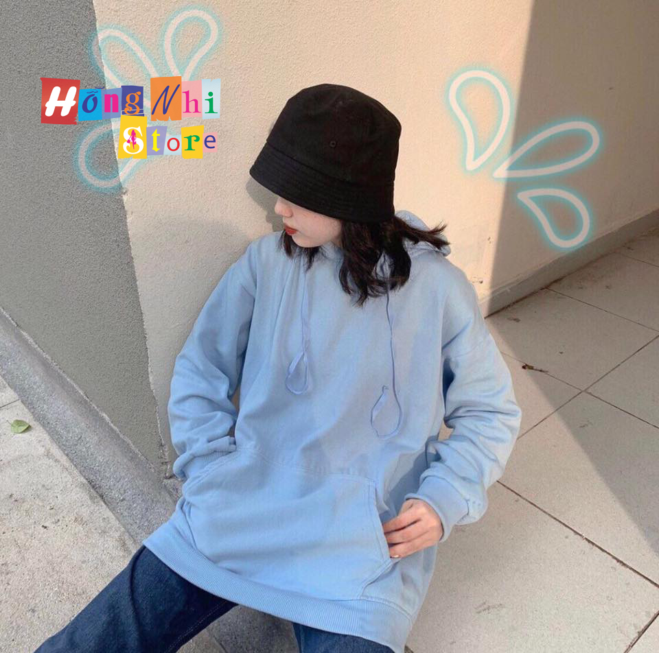 Áo Hoodie Trơn Màu Xanh Dương Nhạt Cao Cấp Dáng Rộng Unisex Nam Nữ Mặc Được - MM