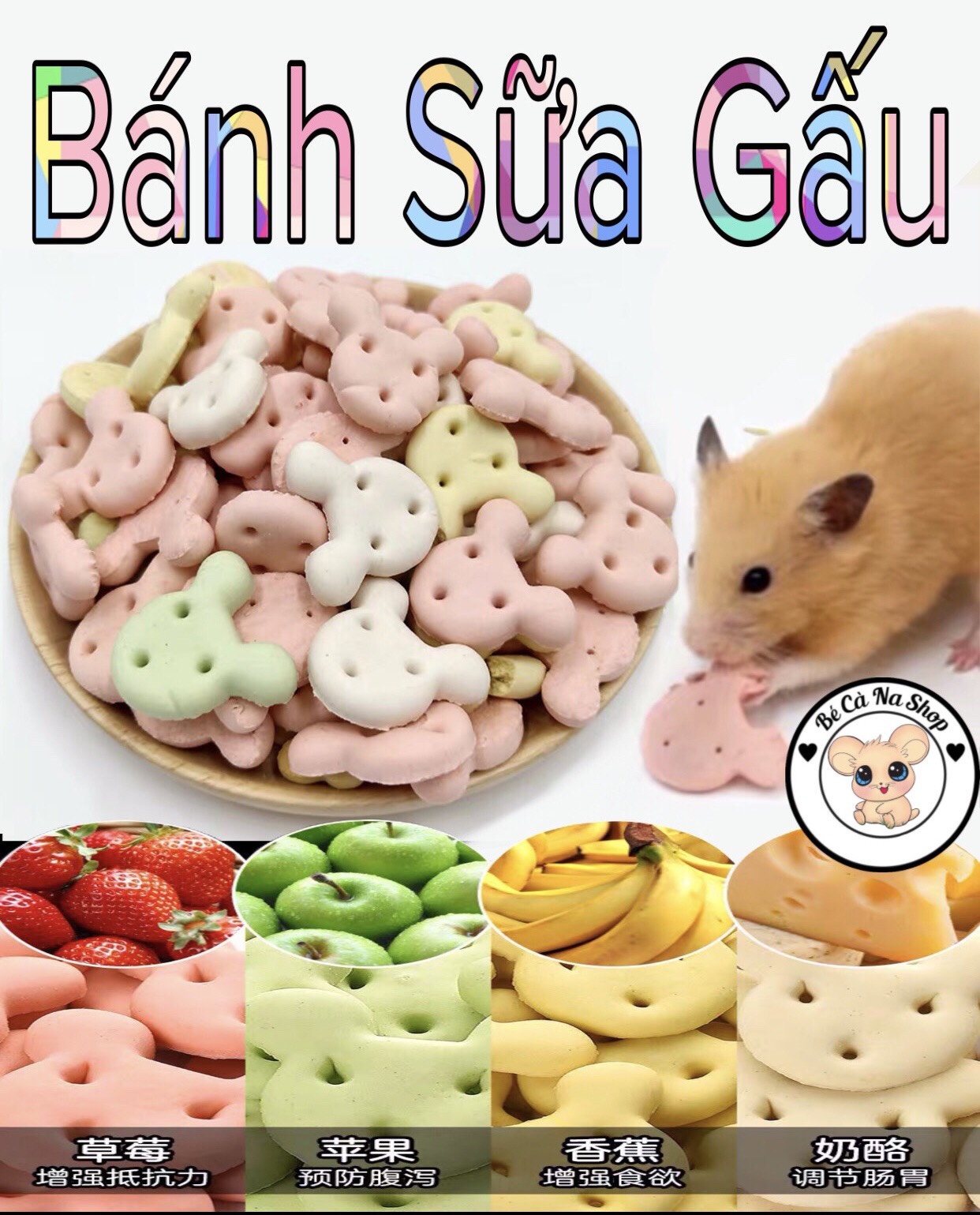 Bánh sữa hình đầu gấu thơm ngon , béo [bé cà na] thức ăn dinh dưỡng cho hamster thỏ bọ sóc chinchilla ....