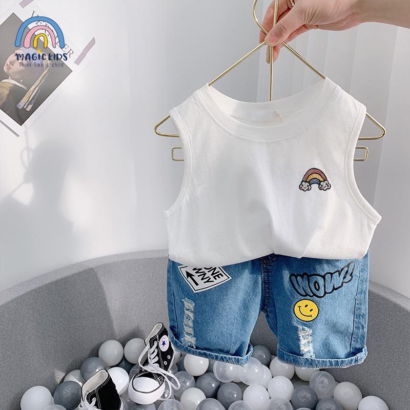 Áo thun ba lỗ sát nách bé trai 1 2 3 4 5 6 7 tuổi chất cotton mềm mịn thoáng mát, Quần áo bé trai 2022