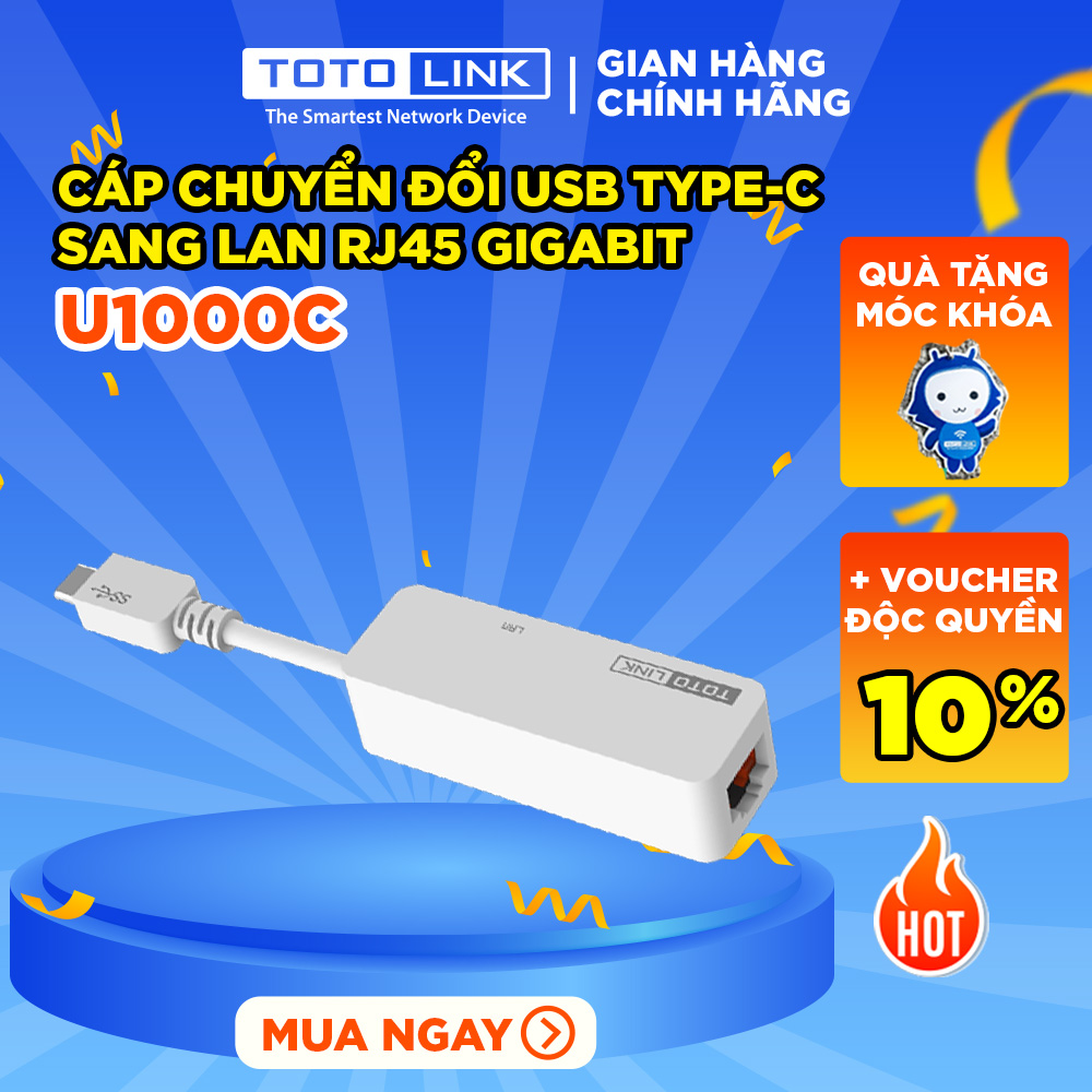 U1000C - Bộ chuyển đổi USB Type-C sang Ethernet RJ45 Gigabit Hàng chính hãng Totolink.