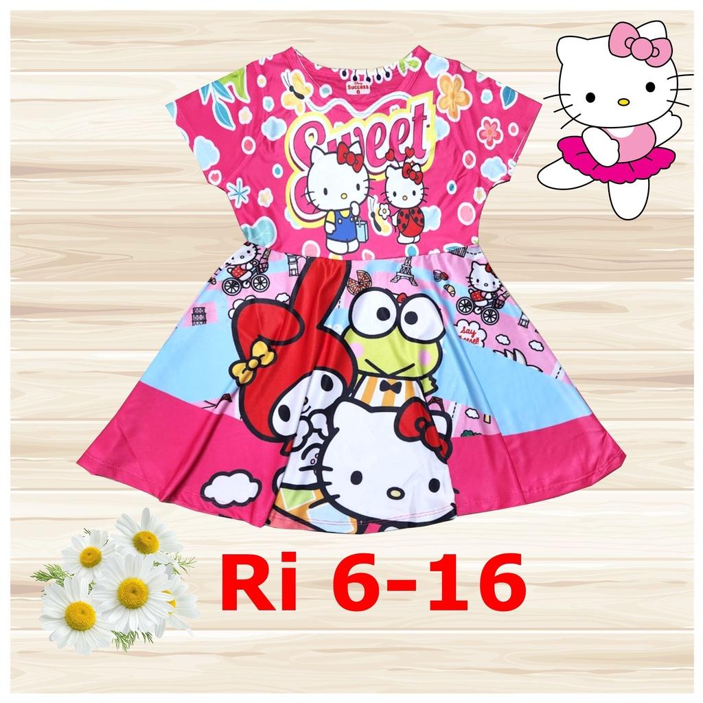 Đầm váy hình Hello kitty cho bé gái size 16-32kg chất thun lạnh thái mát mẻ
