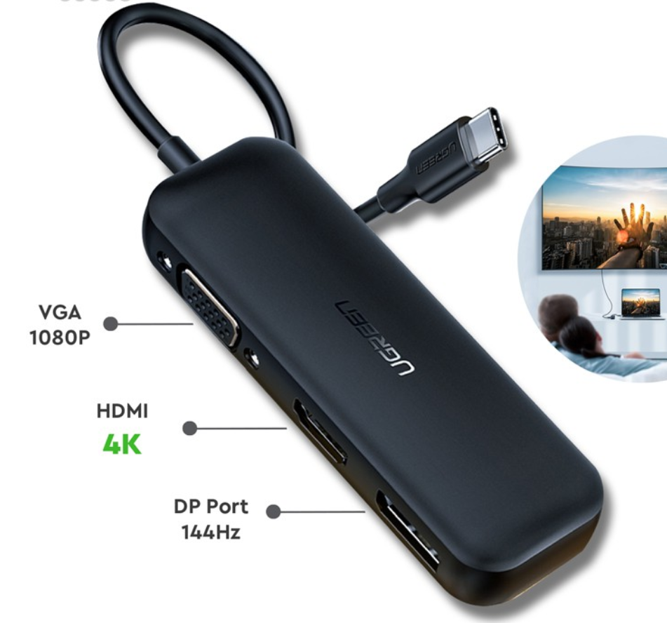 Thiết bị Hub chuyển đổi USB Type-C sang DP/HDMI/VGA 3 in 1 UGREEN 60568 - Hàng nhập khẩu chính hãng