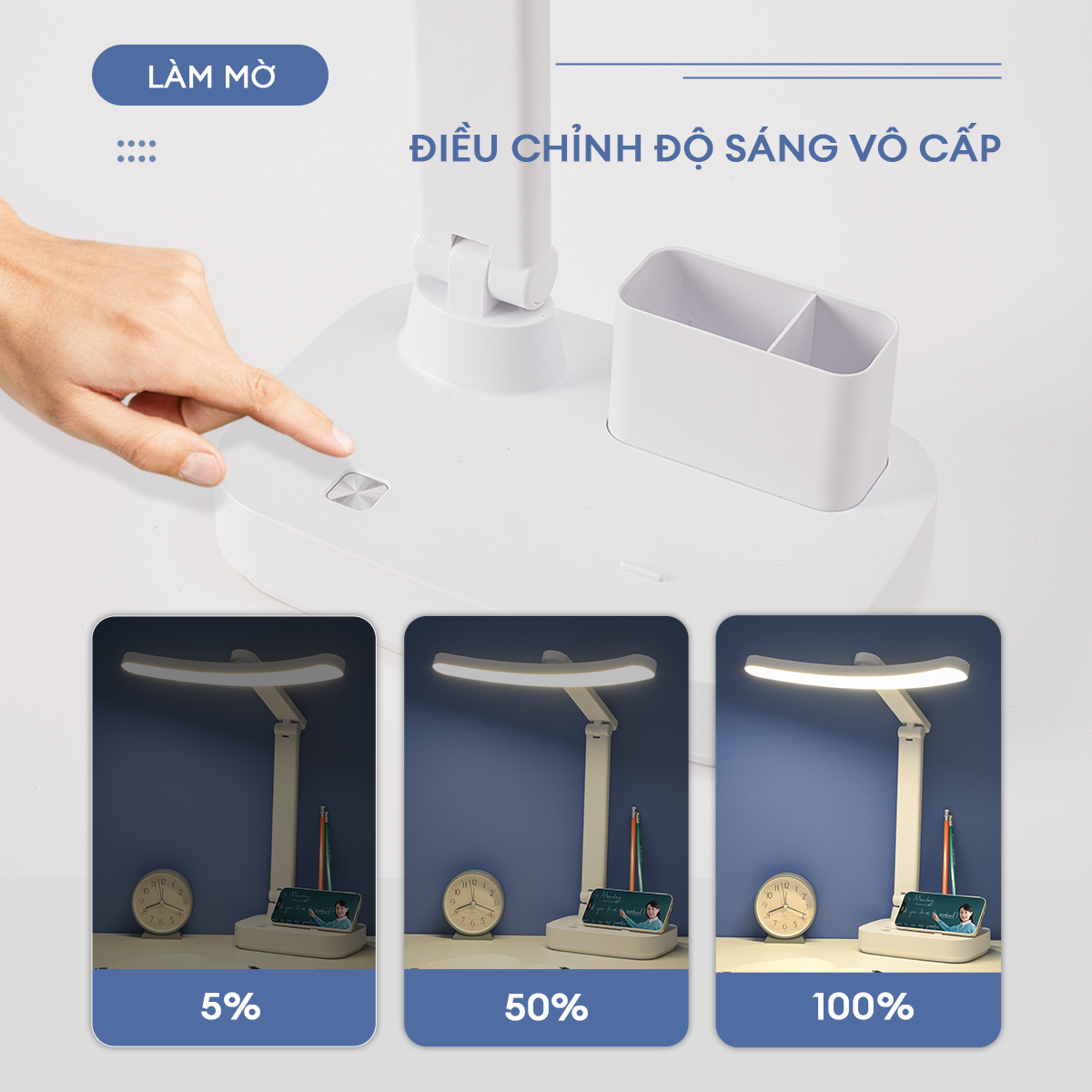 Đèn học đọc sách làm việc UNIQ SOLAR E7 chống cận để bàn tích điện bảo vệ mắt cho bé led trang trí decor phòng ngủ