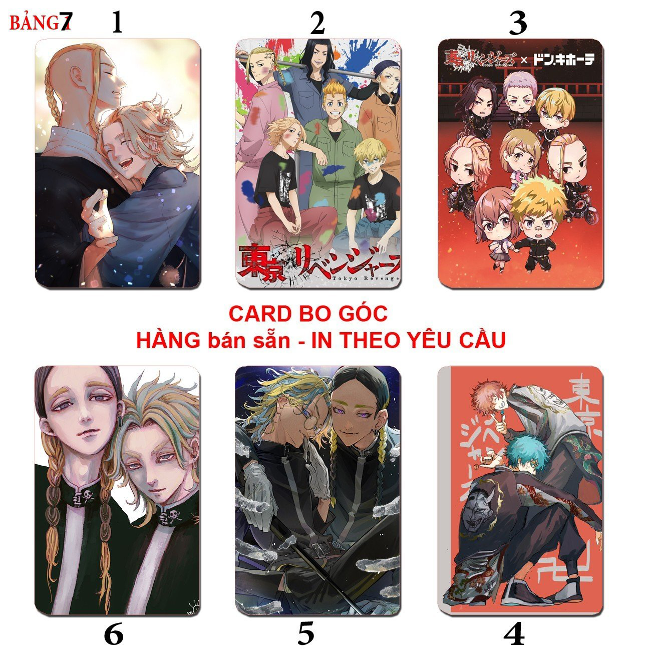 Card bo góc Tokyo Revengers 6 ảnh khác nhau/ Thẻ card kịch trường Takemiki Tokyo Revengers