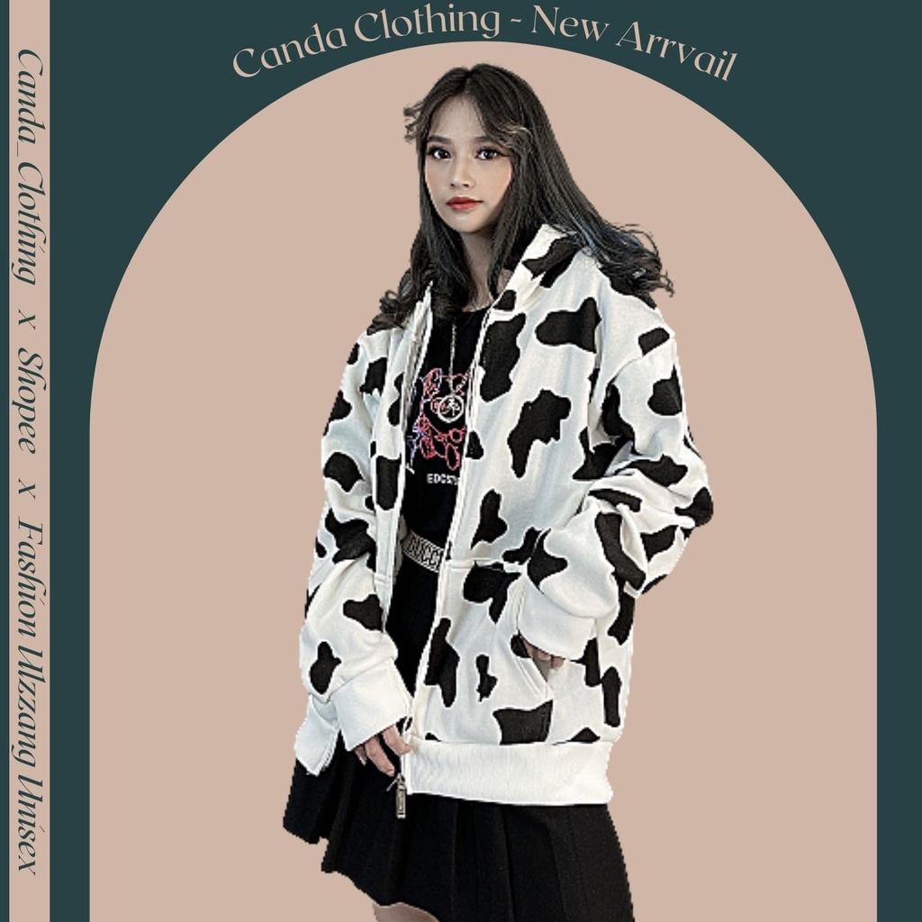 Áo khoác bò sữa nỉ bông dày dặn hàng quảng châu form rộng unisex áo khoác zip BÒ SỮA - TOPTEEN 3420