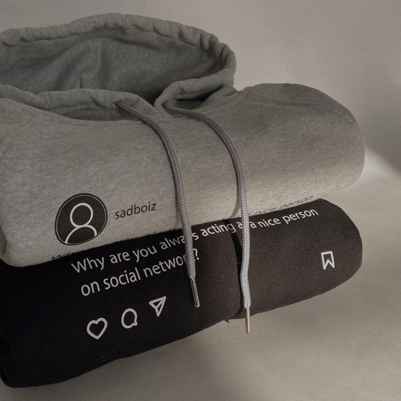 Áo hoodie unisex SADTAGRAM BLACK & GREY Áo khoác nỉ SADTAGRAM BLACK & GREY - Gin Store