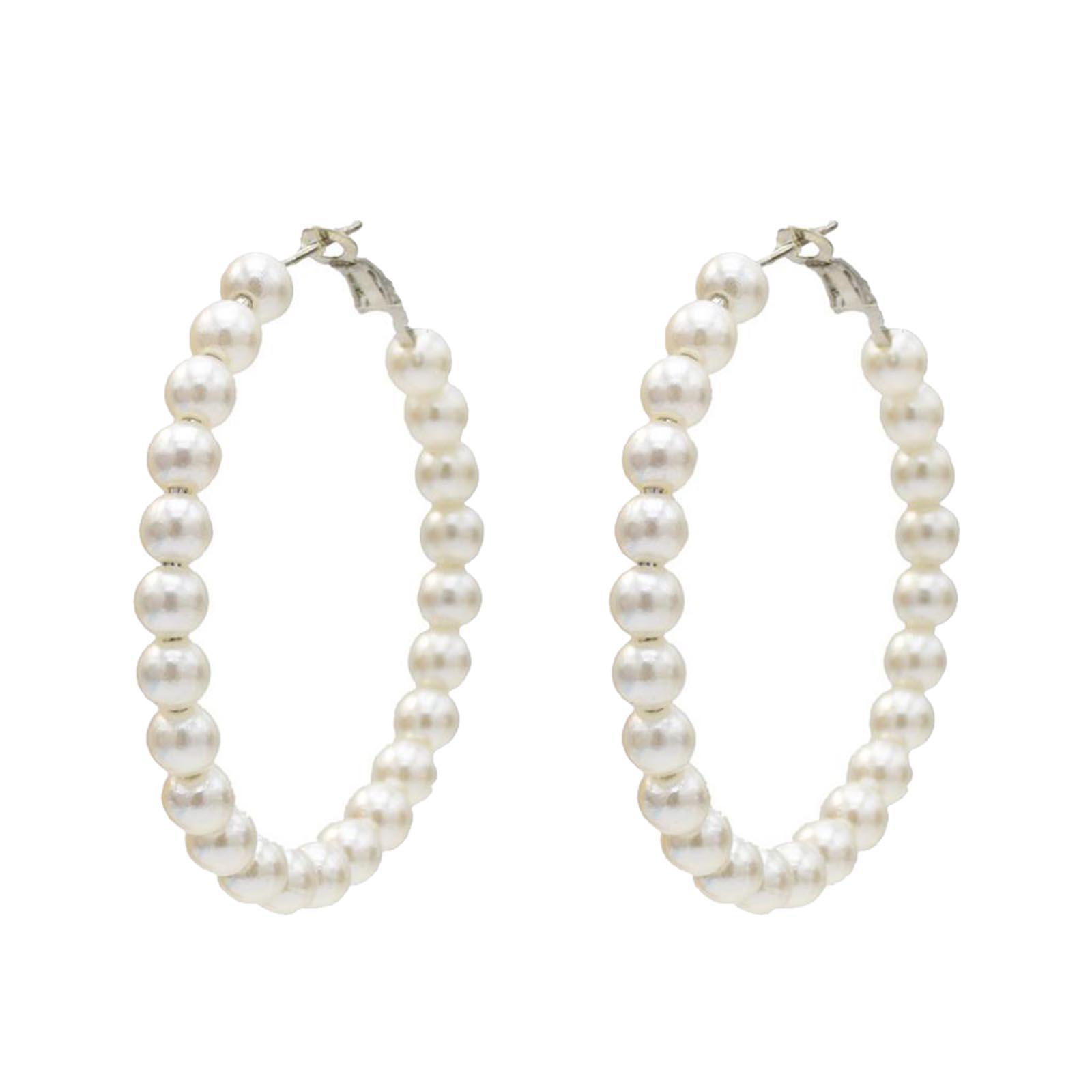 Earrings Round  Pearl Hoop Earrings Elegant Women Jewelry