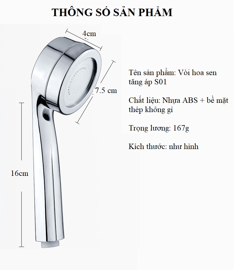 Vòi Sen Tăng Áp Lực Nước S.01 Kèm Dây Và Giá Treo