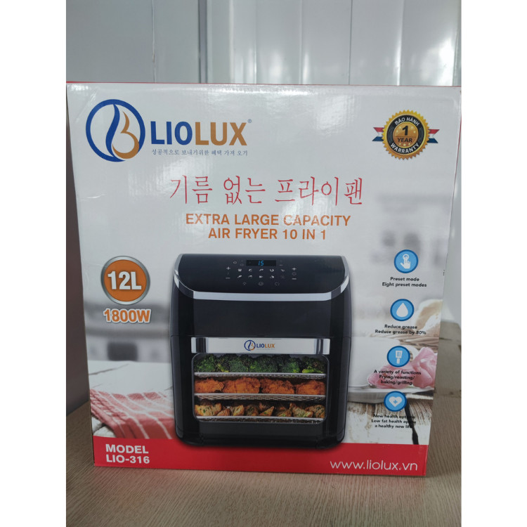 Nồi chiên không dầu điện tử Liolux LIO-316, Lò chiên không khí dung tích 12L khay nướng 2 tầng, màn hình cảm ứng - Hàng chính hãng