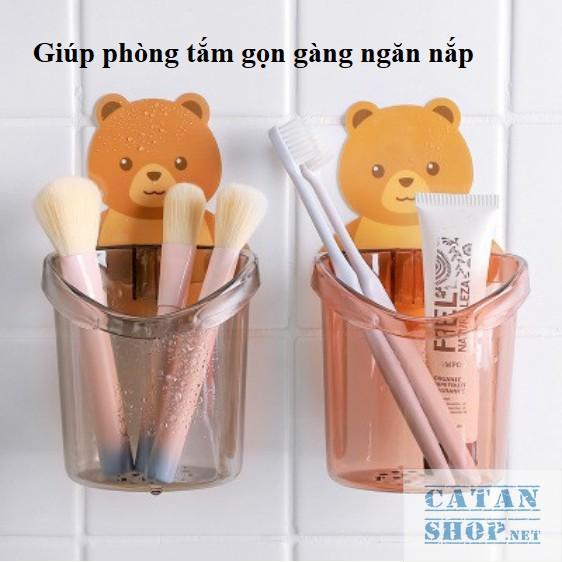 Ly cốc đựng bàn chải kem đánh răng dán tường hình gấu cute, Cốc dán tường nhà tắm chú gấu dễ thương GD442-LyGau