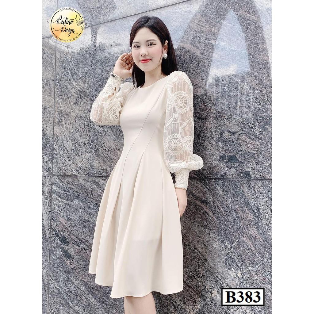 Váy đầm xòe B383 Be thời trang nữ hàng thiết kế Cao Cấp