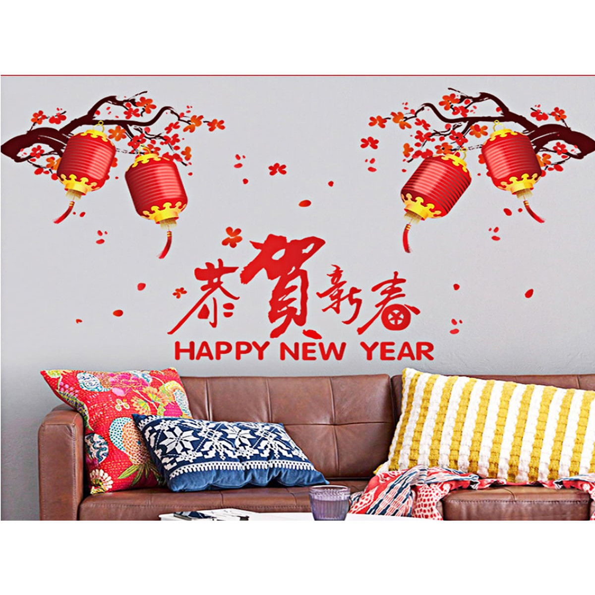 DECAL TẾT ĐÀO PHÁO ĐỎ