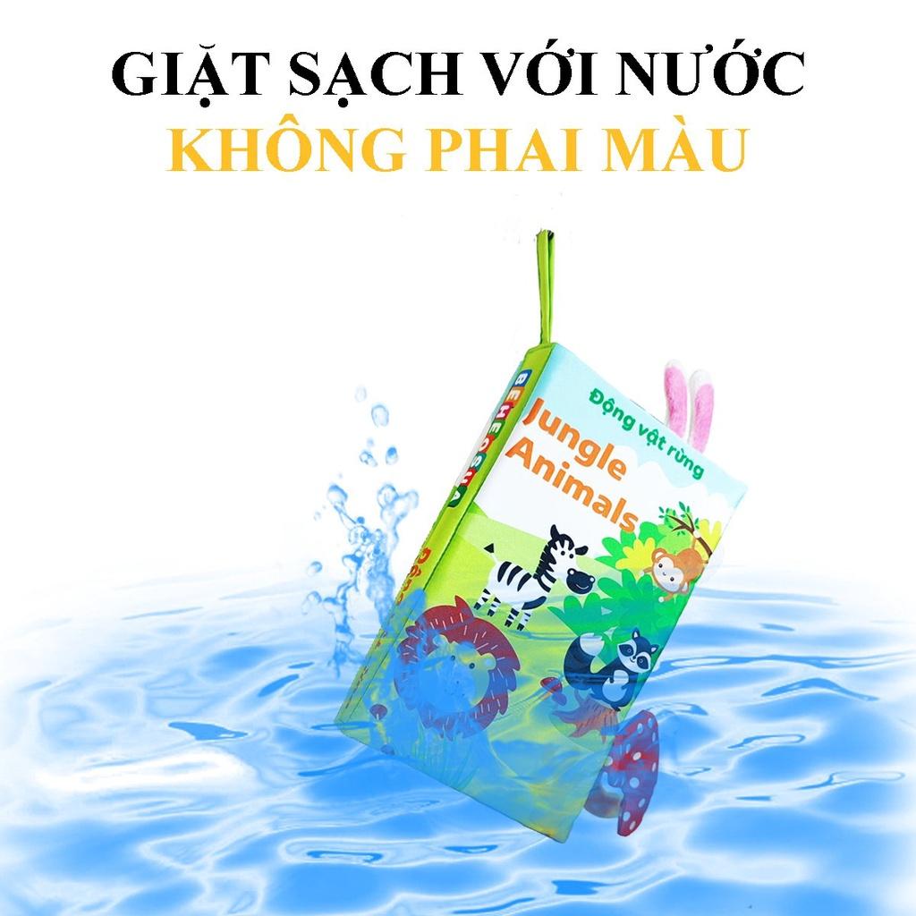 Sách vải cho bé sơ sinh 6 tháng 1 tuổi đến 2 tuổi song ngữ kích thích thị giác - Sách vải tương tác đoán đuôi con vật