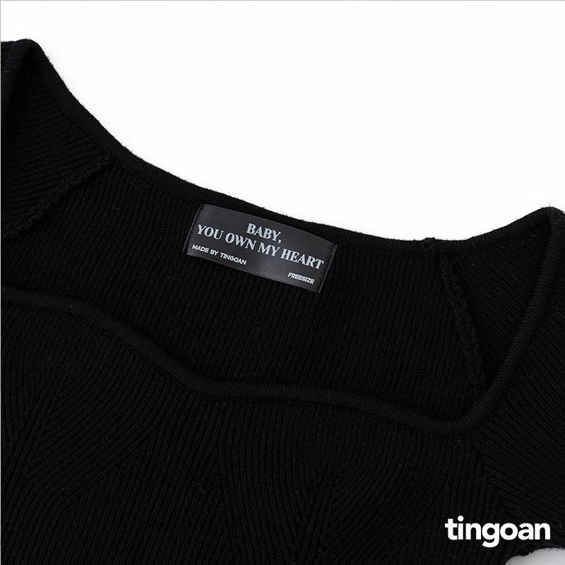 Áo len ngắn tay cổ lượn viền trắng tingoan MAKE LOVE TOP/WH