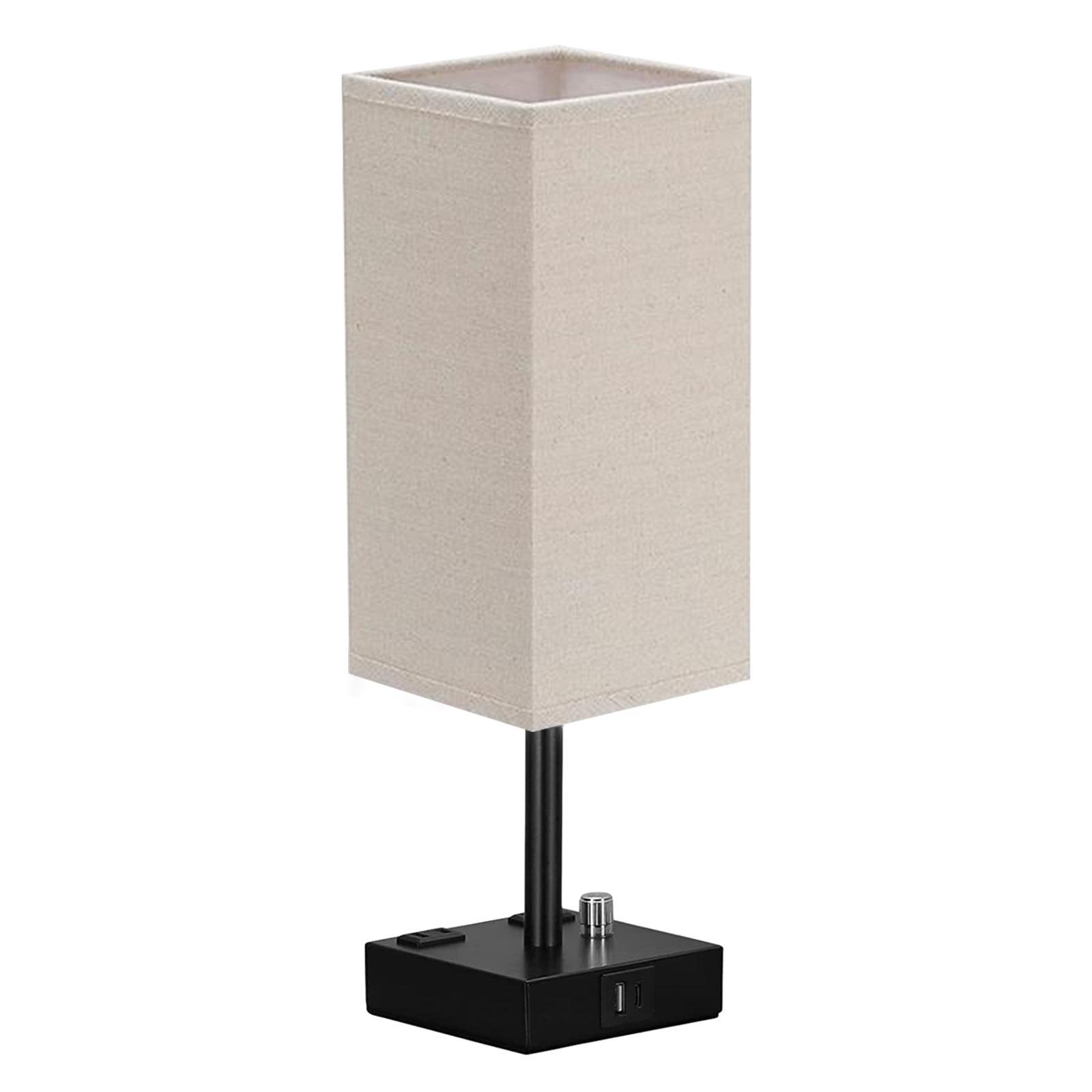 Bedside Lamp, Table Lamp with USB Ports and Outlets with Linen Shade Dimmable NightStand Lamp, Desk Lamp for Room Decor