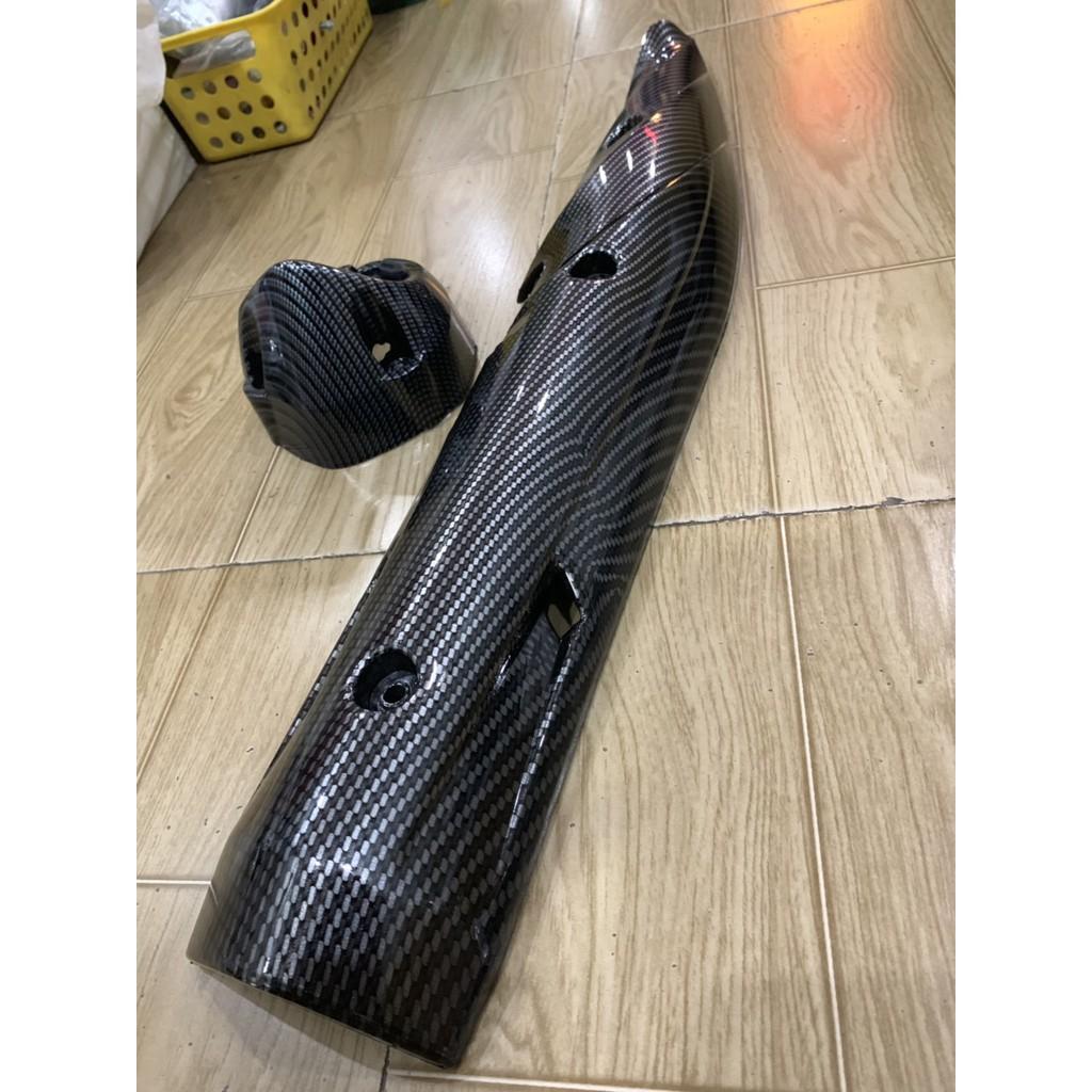 Ốp pô và chụp đích pô xe exciter 150 màu carbon