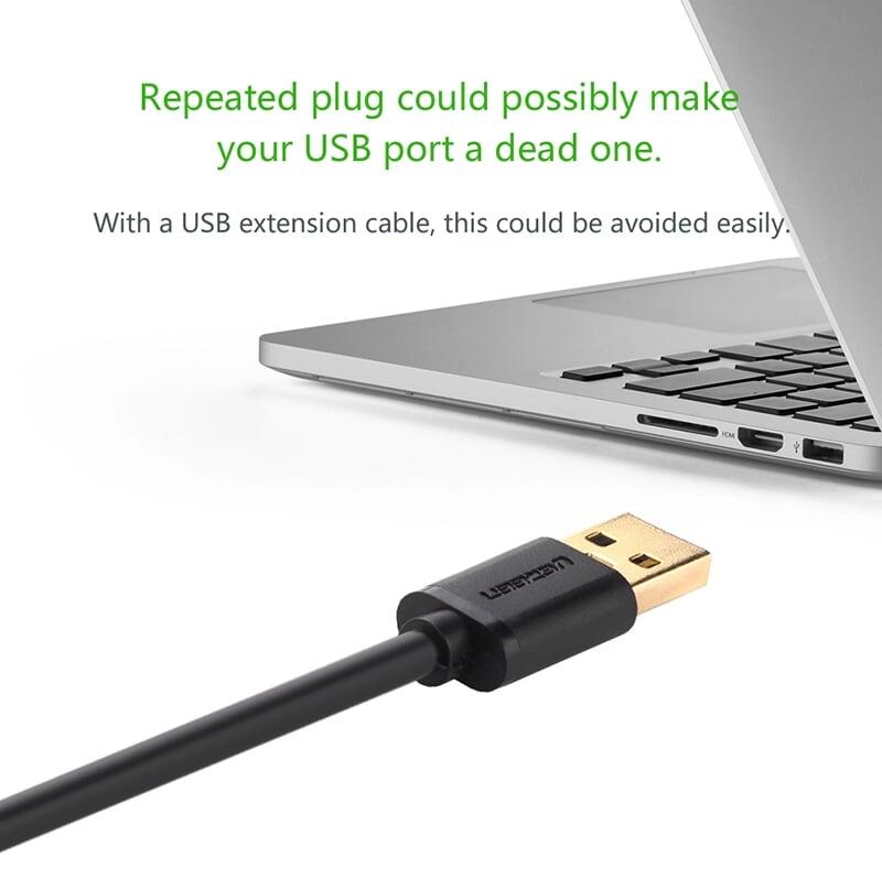 Ugreen UG40330US103TK 1M màu Trắng Cáp tín hiệu nối dài USB 2.0 lõi thuần đồng dáng dẹt - HÀNG CHÍNH HÃNG