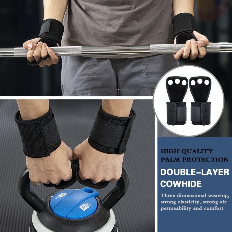 Gym Weightlifting Gloves 3 Holes Cowhide Leather Hand Grips Artistic Gymnastics Crossfit Grip Pull-ups Prevent Hand Blisters Rip