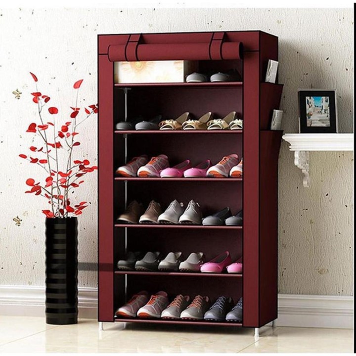 Tủ giày vải 6 tầng khung thép chắc chắn, kèm khóa kéo kín