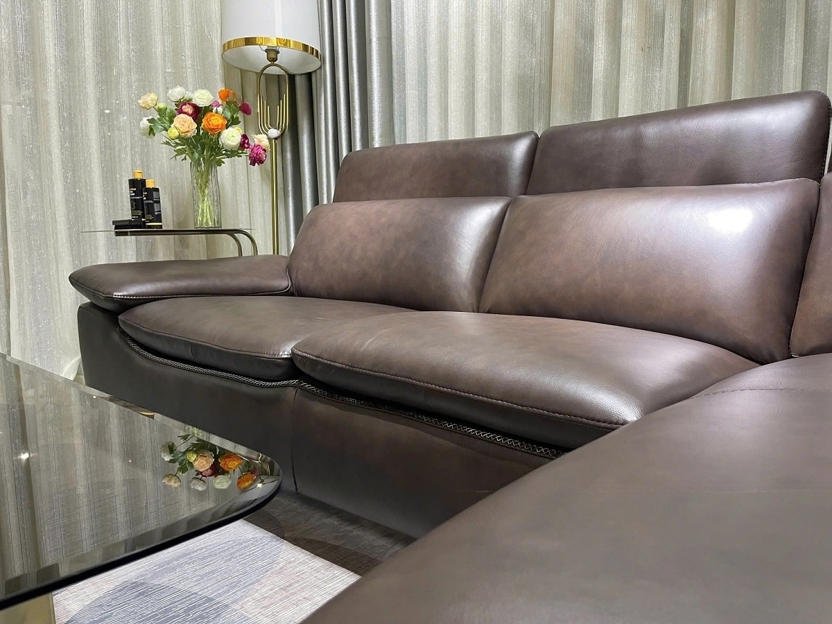 Sofa góc L 100% da bò Italy Juno sofa màu nâu – SFLCT08 2m7 x 1m6 hàng cao cấp chuẩn da bò nhập khẩu Ý