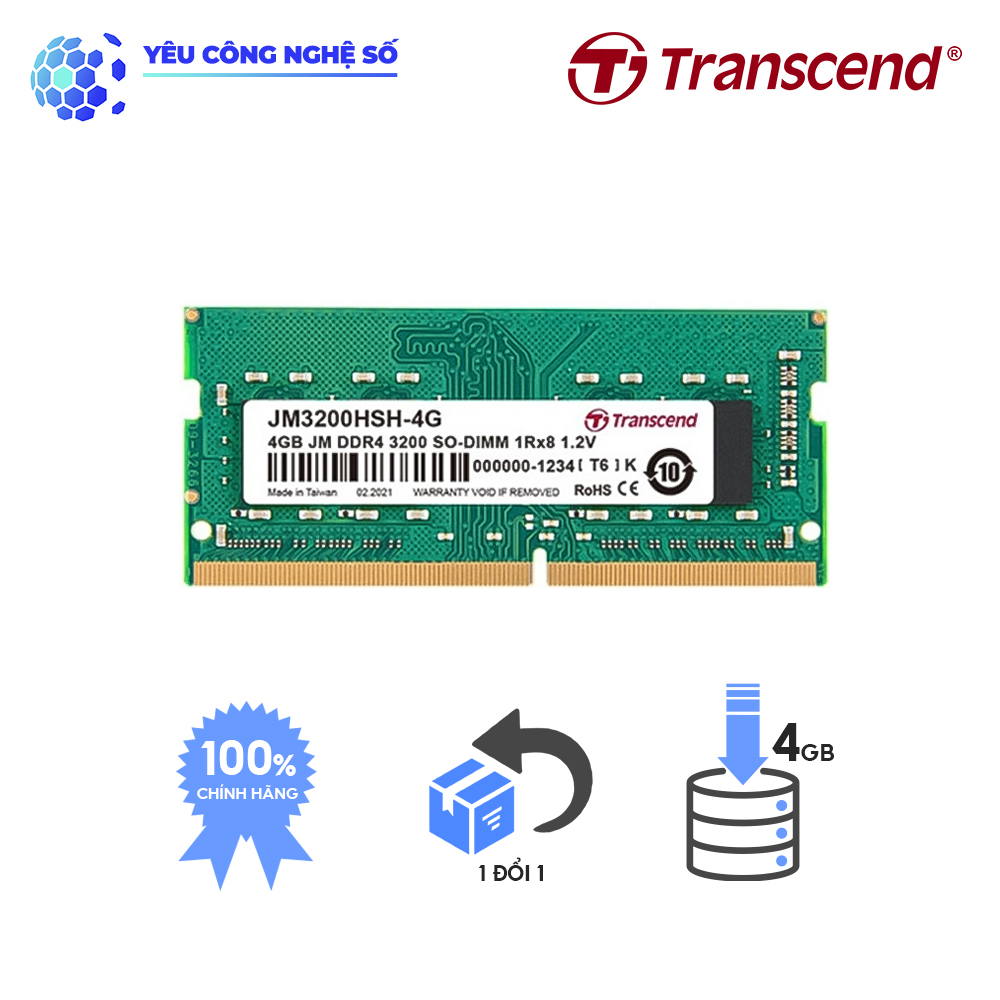 Bộ nhớ RAM Transcend JETRAM 4GB JM DDR4 3200 SO-DIMM - Hàng Chính Hãng