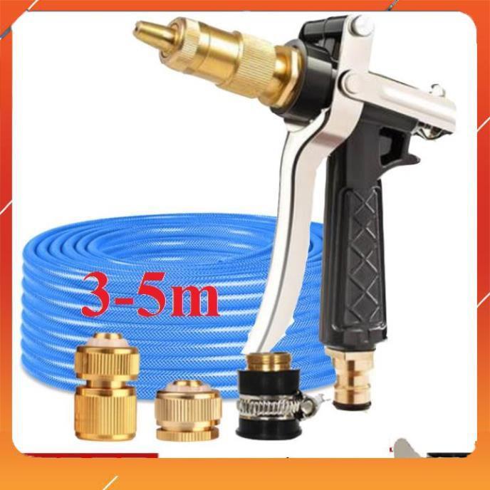 Vòi Xịt️Evoucher Bộ dây vòi xịt nước rửa xe, tưới cây , tăng áp 3 lần, loại 3m, 5m 206236 đầu đồng,cút đồng+ đai