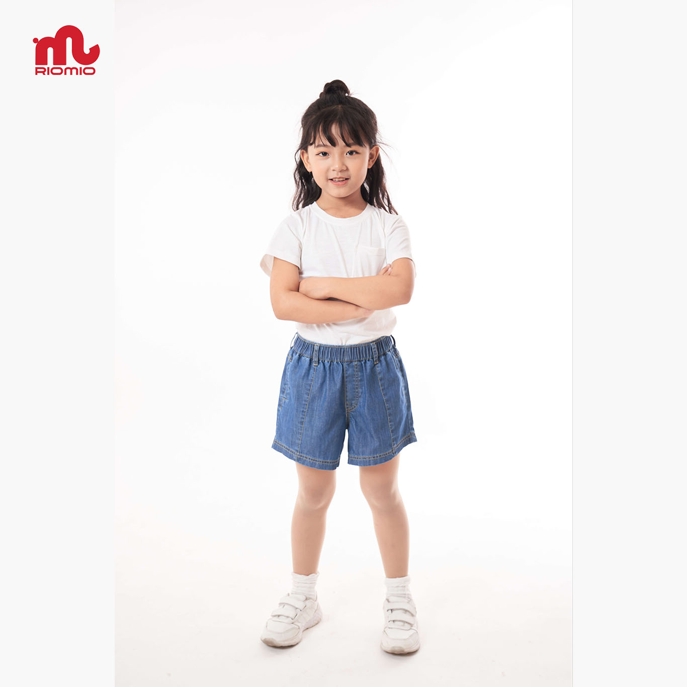 Quần short jean bé gái, sooc bò cho bé 3-11 tuổi (15-40kg) RIOMIO túi xẻ sườn 100% cotton - RO208