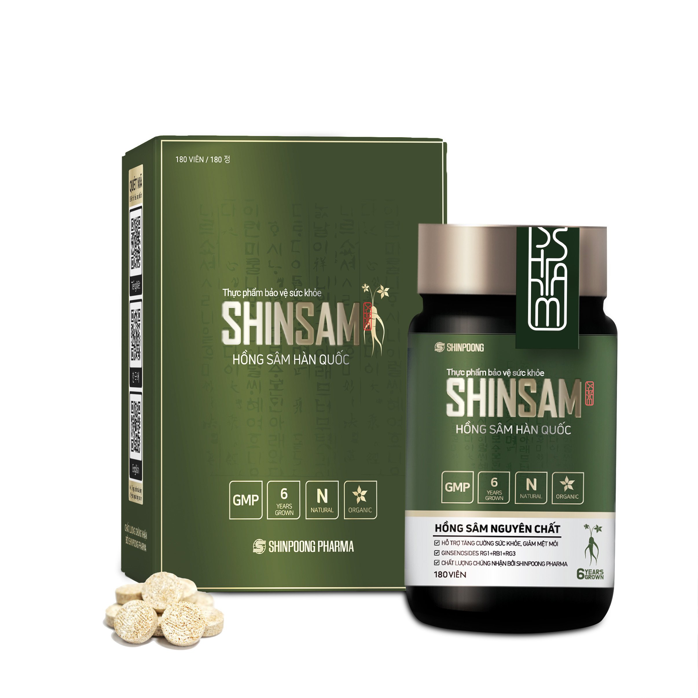 Hộp 180 Viên Uống Hồng Sâm Hàn Quốc  Hồng Sâm 6 Năm Tuổi SHINSAM Korean Red Ginseng - Hỗ Trợ Giảm Mệt Mỏi