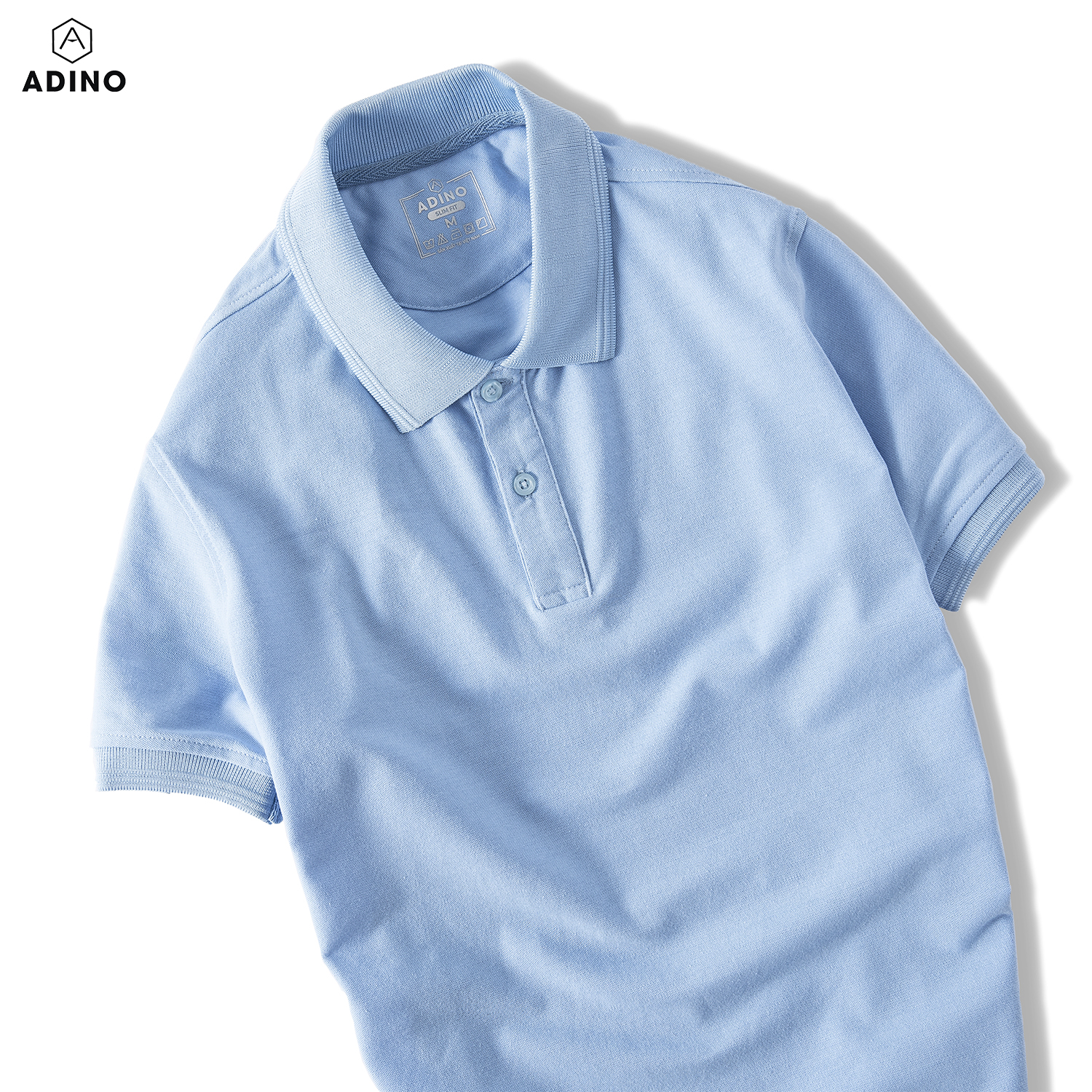 Áo polo nữ màu xanh biển nhạt phối viền chìm ADINO vải cotton polyester mềm dáng slimfit công sở hơi ôm trẻ trung APN03