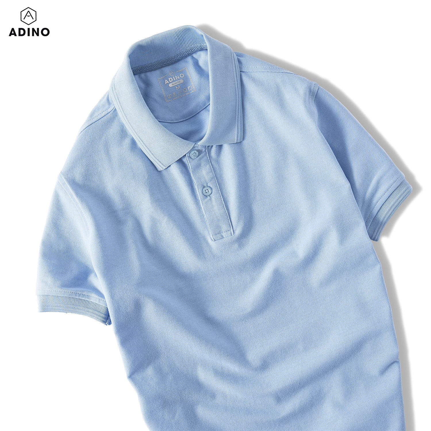 Hình ảnh Áo polo nữ màu xanh biển nhạt phối viền chìm ADINO vải cotton polyester mềm dáng slimfit công sở hơi ôm trẻ trung APN03