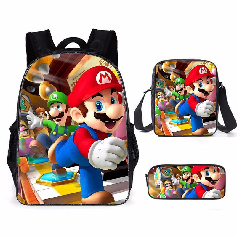 Siêu Marioes Schoolbag Du Lịch Ba Lô Đeo Vai Bút Chì Ốp Lưng 3 Mảnh Dành Cho Trẻ Em Học Sinh Sinh Viên