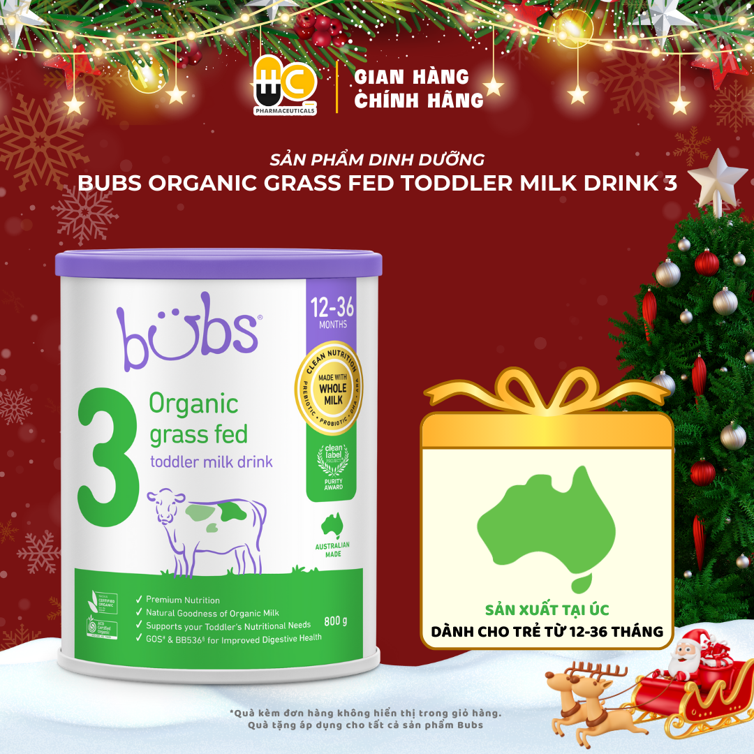 Sản phẩm dinh dưỡng công thức hữu cơ Bubs Organic Grass Fed Toddler Milk Drink 3 (12–36 tháng tuổi)