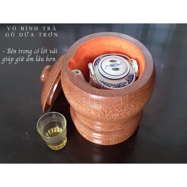 Bộ Giữ Ấm Bình Trà Gỗ Dừa Nguyên Khối Chân Đế Liền Sang Trọng- Tôn Vinh Nét Đẹp Gỗ Dừa - Bình Trà 700 - 800ml