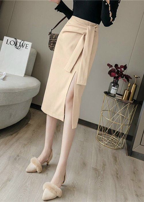 Chân Váy Dài Cột Nơ Chất Liệu Tuyết Mưa Xẻ Tà Thanh Lịch