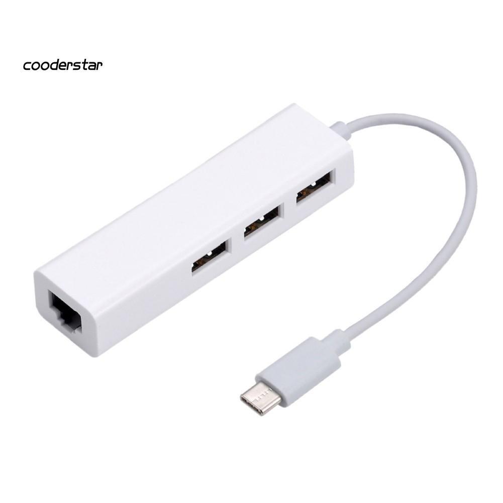 Đầu chia 3 cổng USB 2.0/ Type-C và cổng cắm mạng Lan RJ45 tiện dụng
