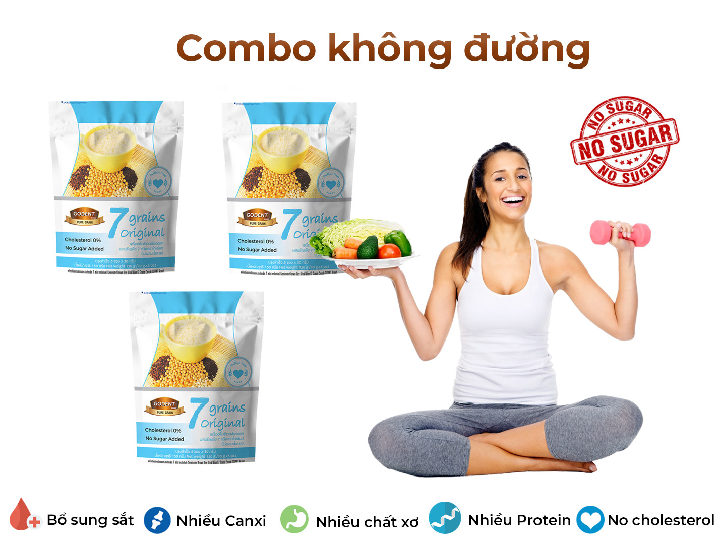 Combo ngũ cốc dinh dưỡng Godent không đường, không cholesterol dành riêng cho người kiểm soát cân nặng