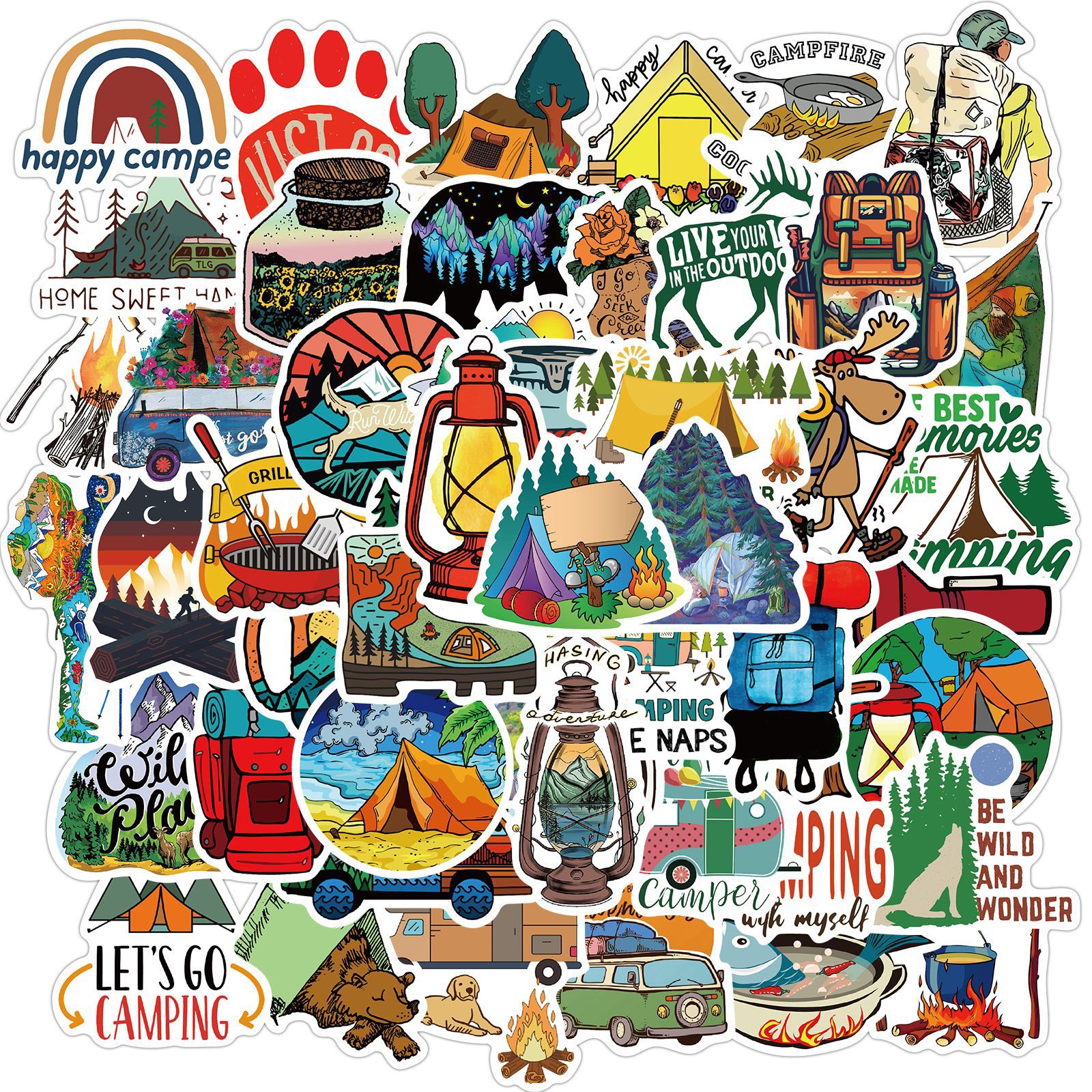 Set 50 Stiker dán trang trí chủ đề camping