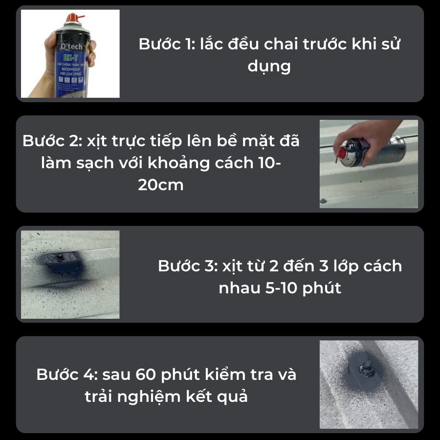 Bình Xịt Chống Thấm Trần Nhà, Tường Ngoài, Mái Tôn, Tạo Lớp Phủ Chống Nước Chống Rò Rỉ O'tech BX-7 - Hàng Chính Hãng