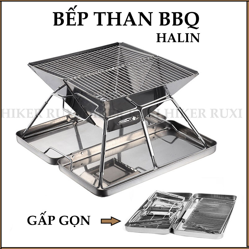 Bếp nướng than hoa inox mini, bếp nướng gấp gọn ngoài trời