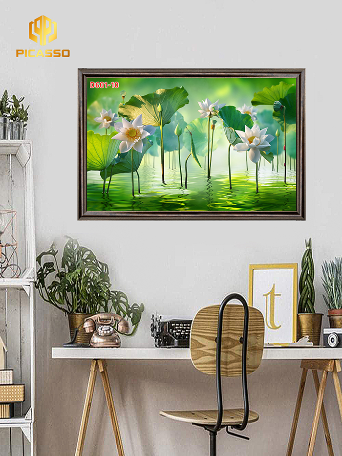 Tranh kính cường lực Hoa sen D601 09