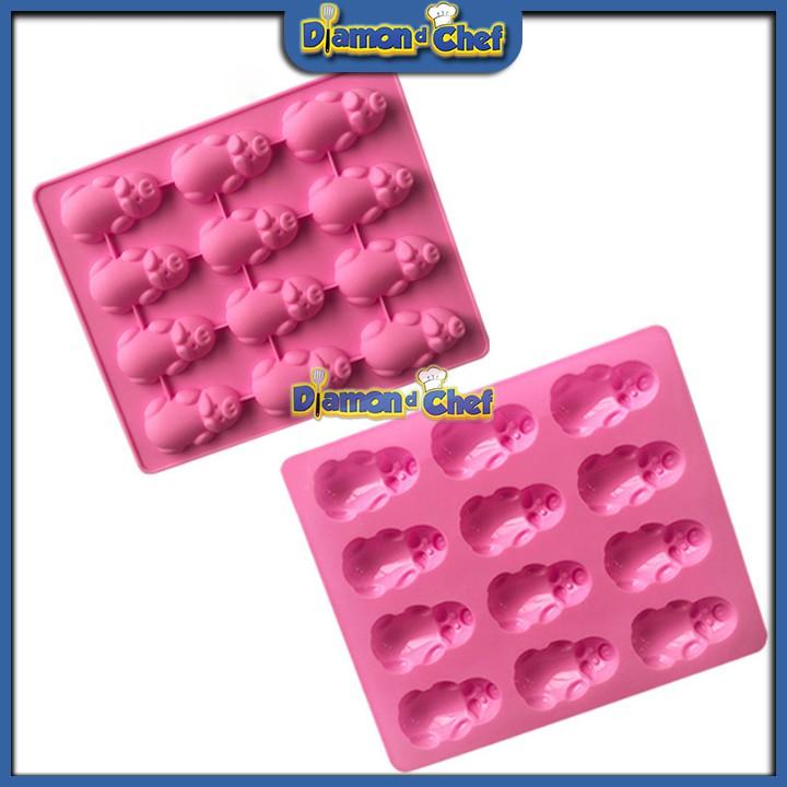 Khuôn silicon làm bánh / chocolate / rau câu tạo 12 Hình Heo Nằm / 12 Hình Heo
