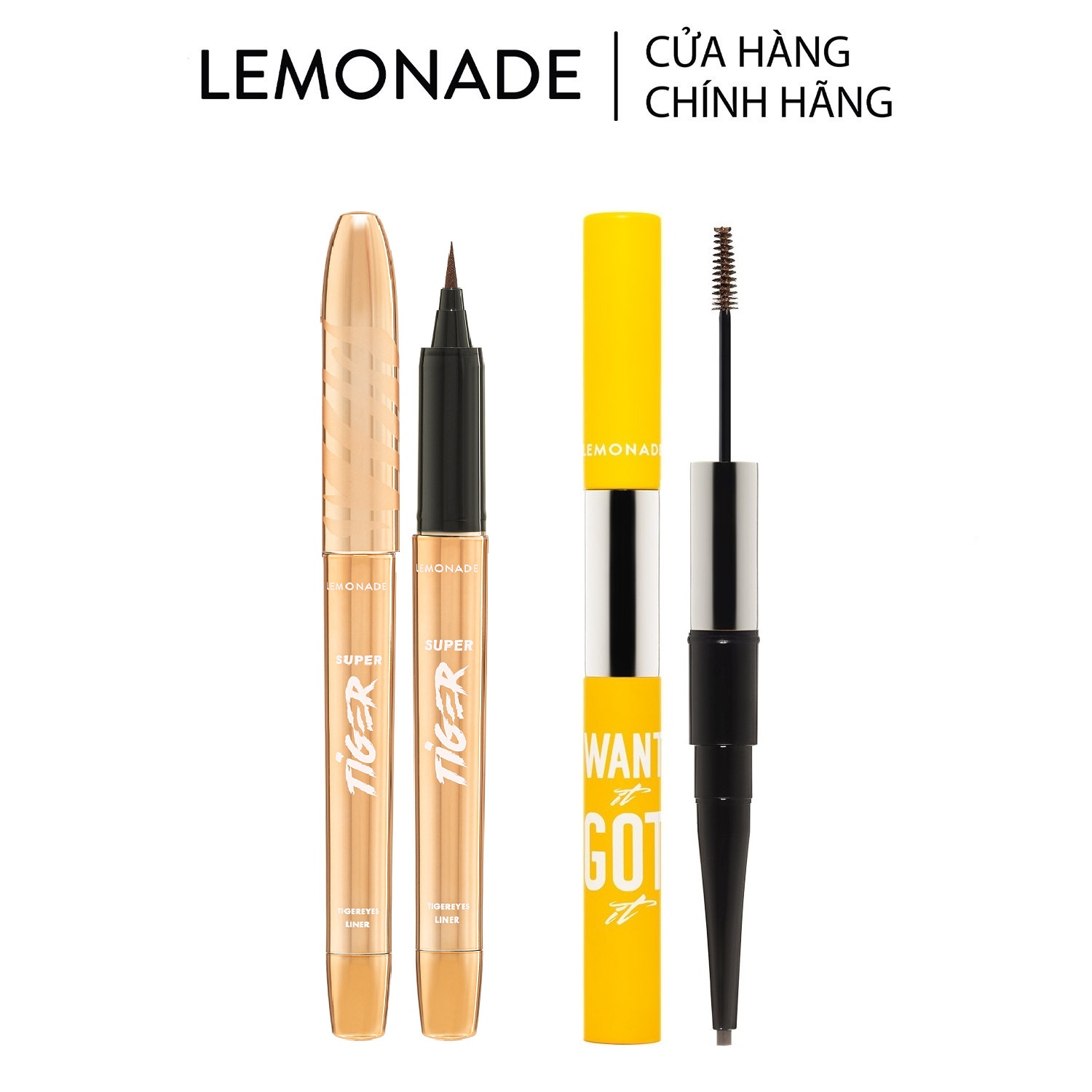 Combo Lemonade bút kẻ mắt SuperTiger Micro Eyeliner 1g và chì kẻ mày 2 đầu Want It Got It 2.75g