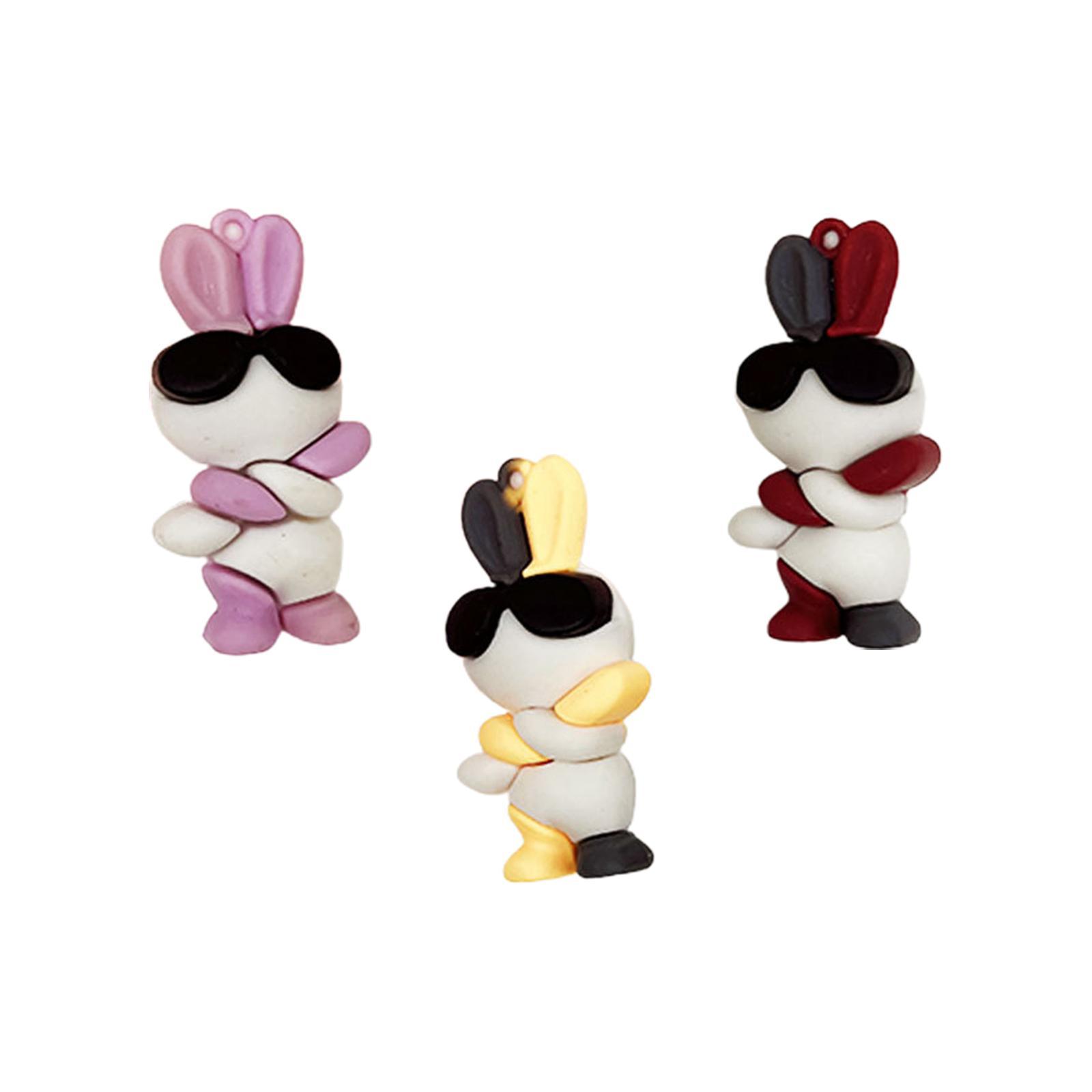 3x Rabbit Doll Key Chain Pendant Kids Adults Gifts Wear Glasses Rabbit Keychain for Purse