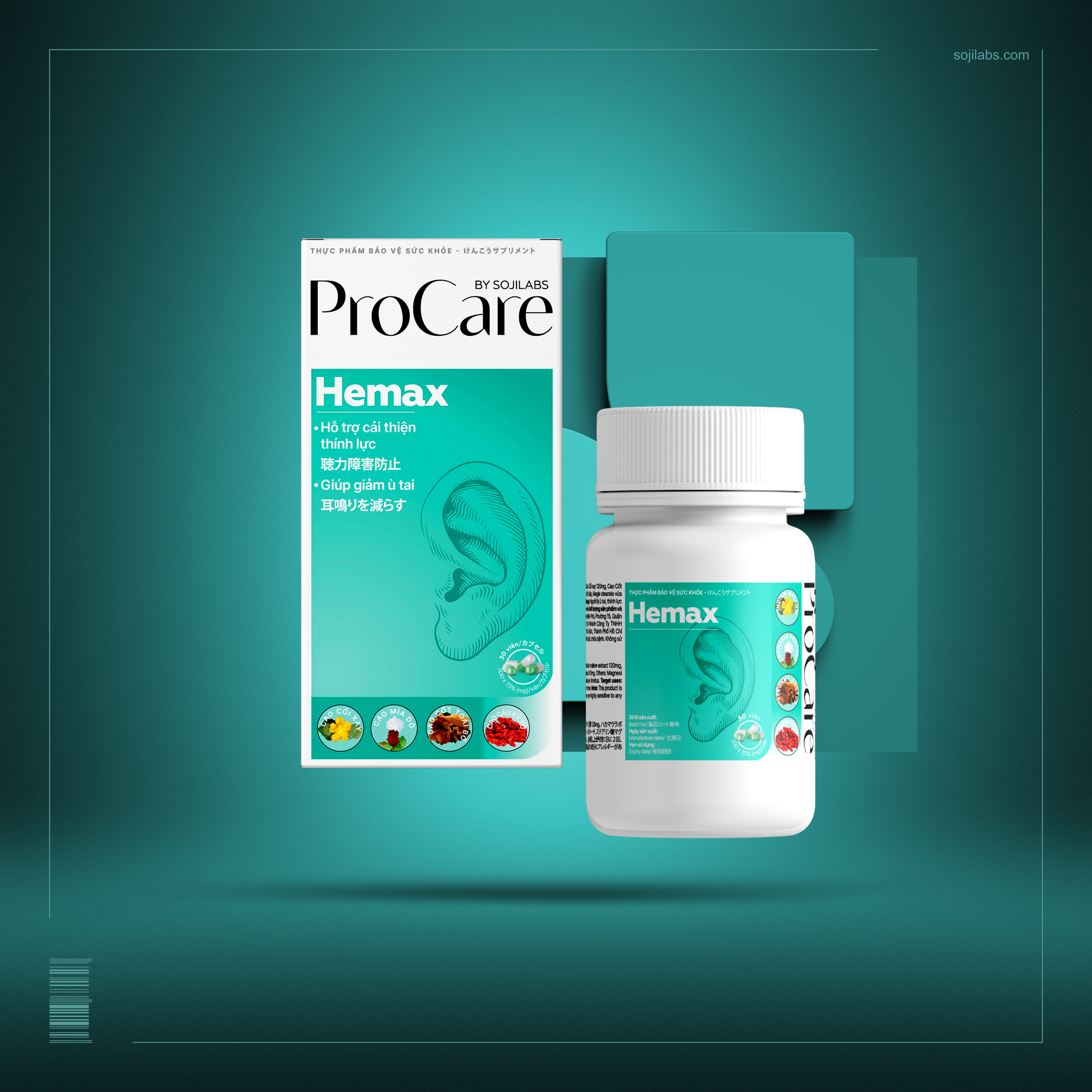 Viên Uống PROCARE BY SOJILABS HEMAX hỗ trợ cải thiện thính lực, hỗ trợ giảm ù tai hộp 30 viên