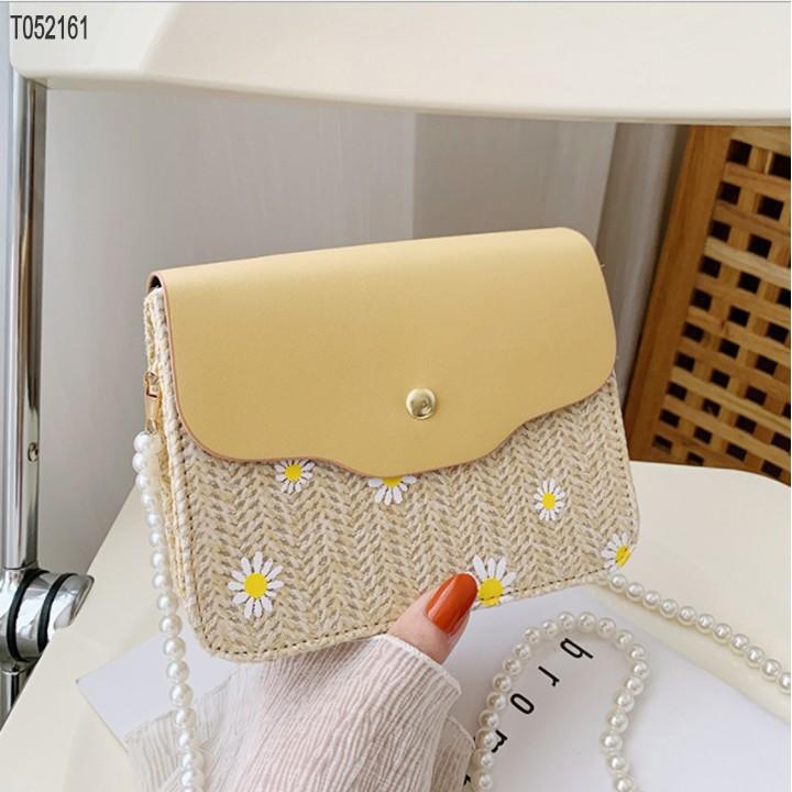 T052161- Túi đeo chéo nữ xu hướng thời trang mới kết hợp chất liệu kiêm chuỗi dây phiên bản Hàn Quốc